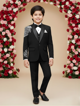 Boys' Black Velvet Jodhpuri Suit with Heavy Silver Embroidery