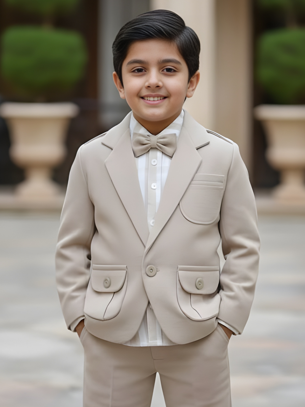 Boys' Premium Grey Safari-Style Coat Suit Set