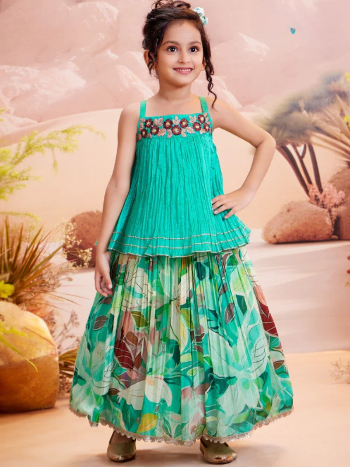 Girls' Multi-Tone Patchwork Lehenga Choli Set