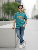 Boys' Teal Green "CASH" Streetwear Graphic T-Shirt