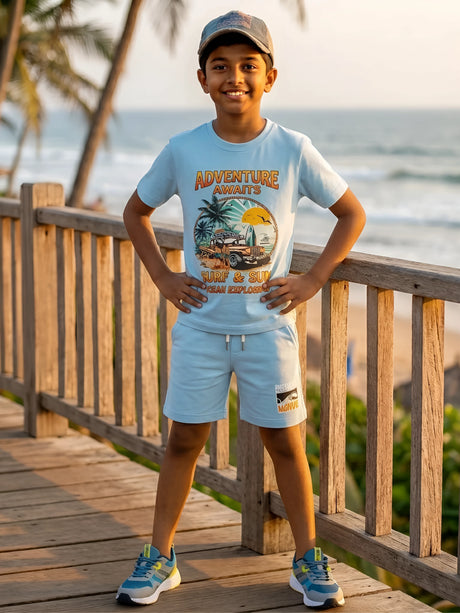 Boys' Adventure Awaits Graphic Co-ord Set in Light Blue