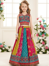 Vibrant Multi-Color Bandhani Style Print Kids Lehenga Choli Set
