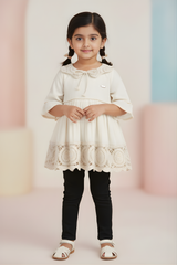 Girls' Vintage-Style Cream Crochet Collar Dress
