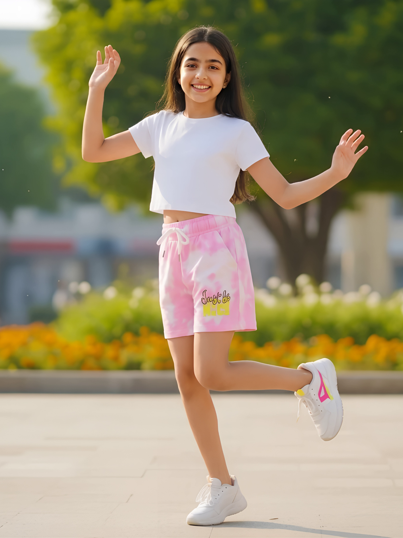 Girls' Pink & White Cloud Tie-Dye Comfort Shorts