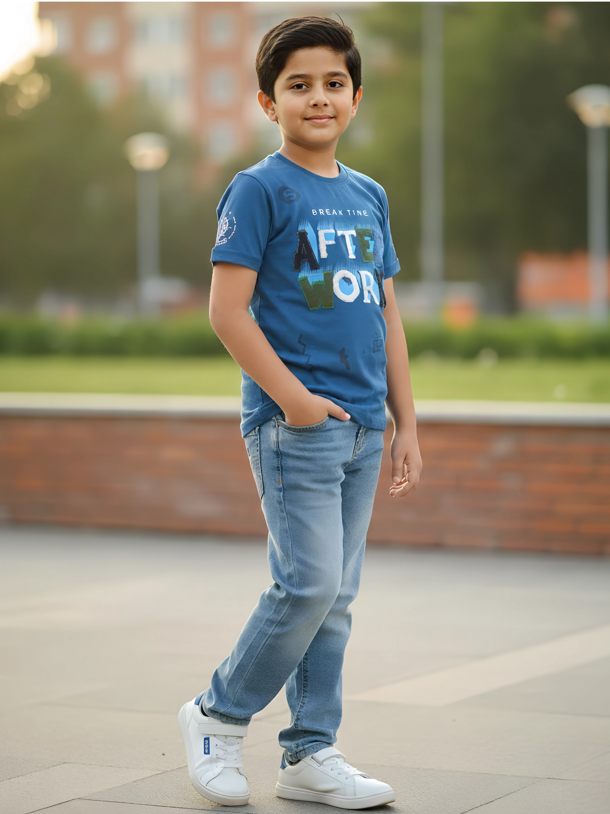 Boys' Blue "AFTER WORK" Texturized Graphic T-Shirt