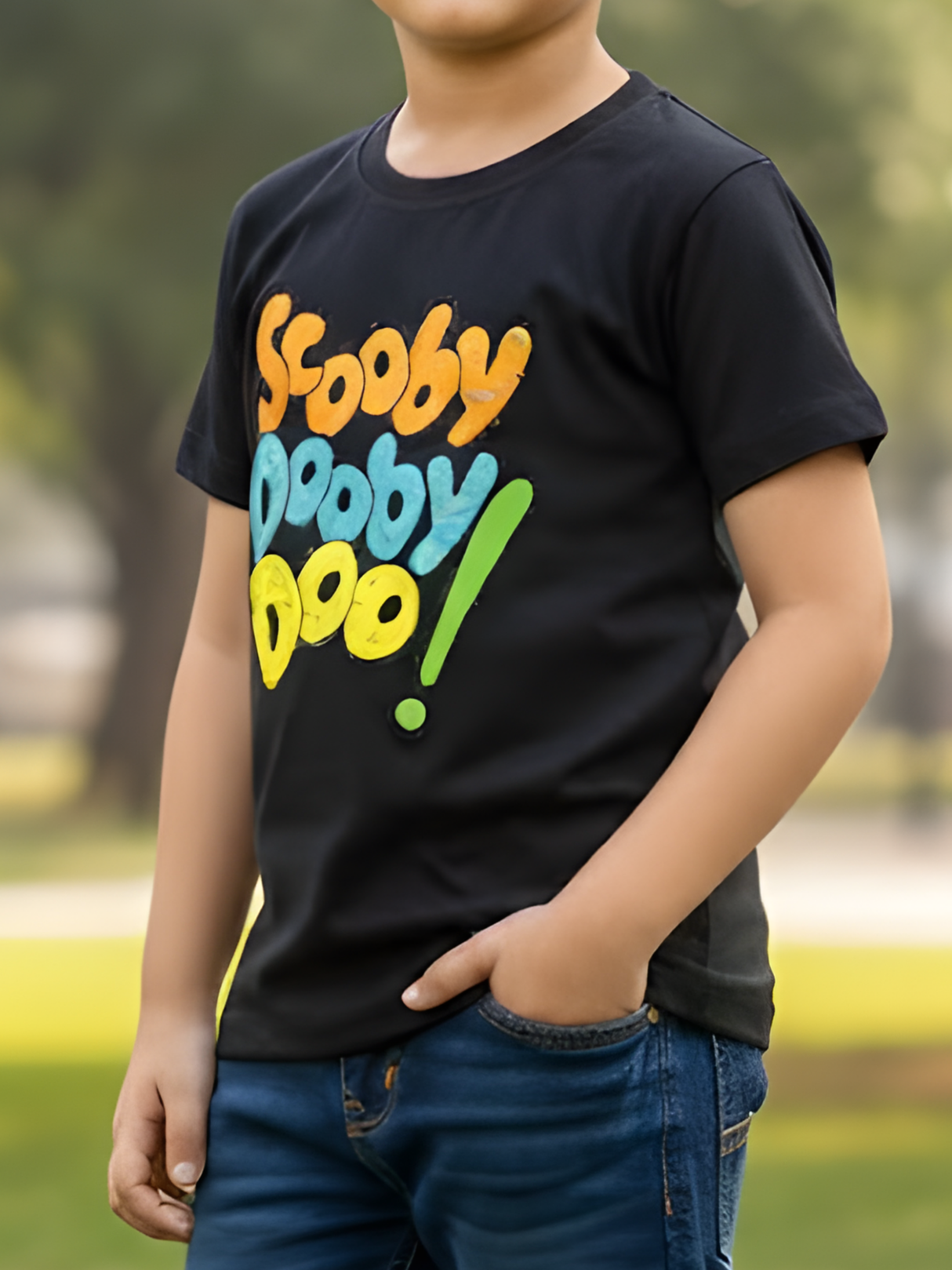 Boys' Scooby-Doo! Graphic Print Black Cotton T-Shirt