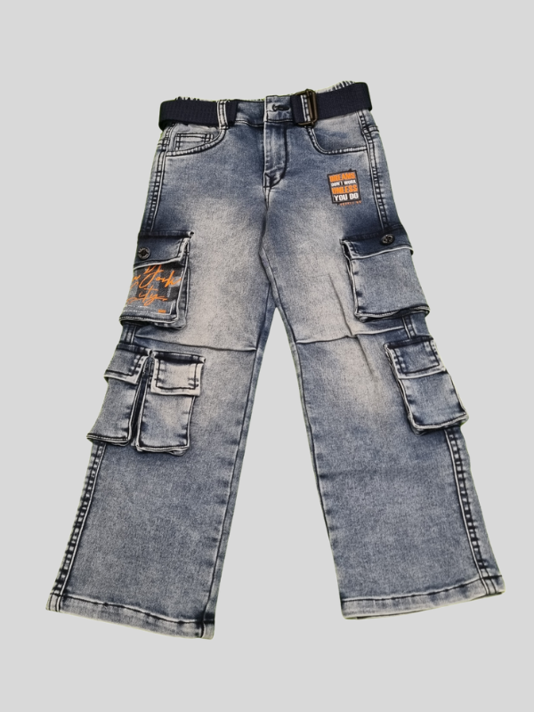 Boys Stylish Denim Cargo Jeans Pant with Belt  - Blue