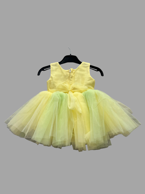 Baby Girl Yellow Dress – Floral Embellished Bodice with Bow Detail