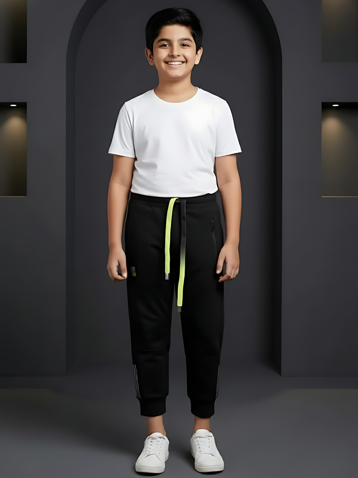 Boys' Black Active Utility Track Pants with Neon Contrast