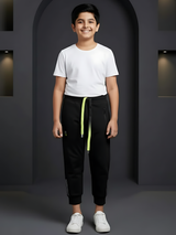 Boys' Black Active Utility Track Pants with Neon Contrast