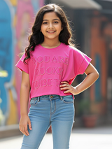 Girl's Vibrant Pink Embossed Graphic Top