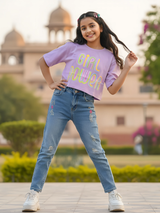 Girls Purple "Girl Power" Graphic Boxy Crop Top