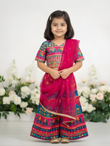 Girls' Festive Fuchsia Pink Embroidered Crop Top and Palazzo Set