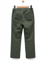 Boys' Olive Green Casual Utility Pants with Elastic Waist (Rear View).