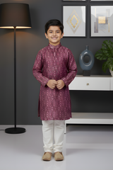 Boys' Royal Purple Geometric Print Kurta Set
