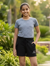 Girls' Versatile Utility-Style Casual Black Shorts