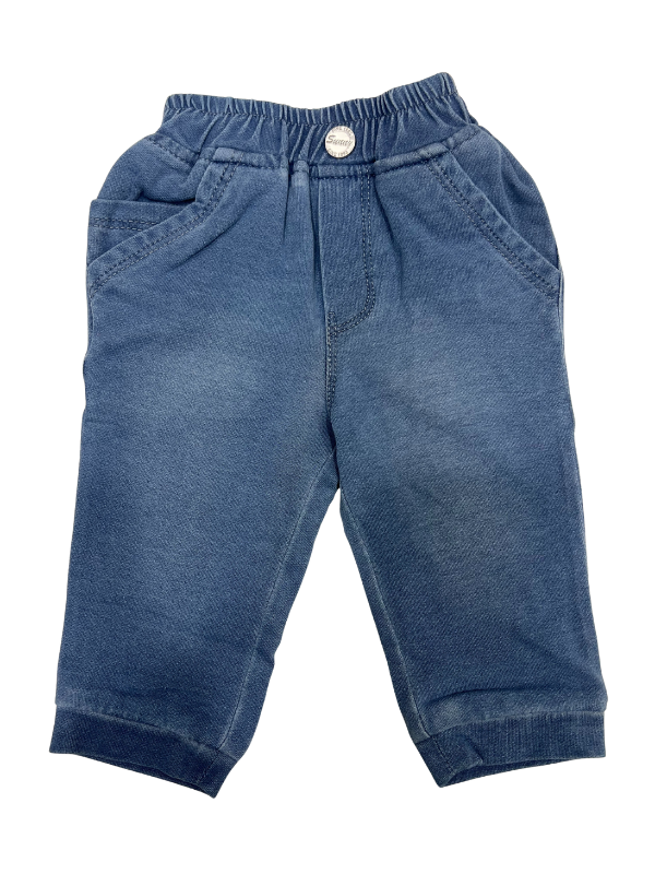 Boys Blue Denim Jogger Pants with Elastic Waist and Front Pockets