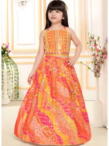 Girls' Elegant White Multi-Color Floral Lehenga Choli