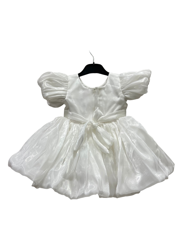 Baby Girl White Floral Party Dress with Puff Sleeves & Sequin Embroidery