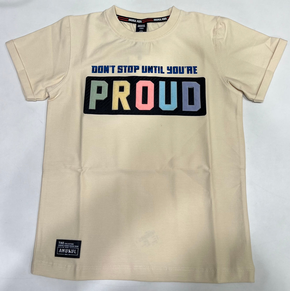 Kids Cream PROUD Print T-Shirt/cotton t-shirts
