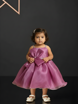 Elegant Mauve Organza Party Dress with Statement Oversized Bow