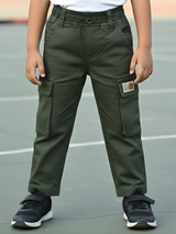 Boys Premium Olive Green Cotton Cargo Pants