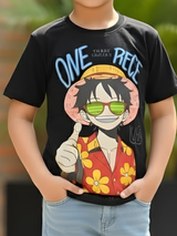 Boys' "One Piece" Inspired Anime Graphic T-Shirt - Black