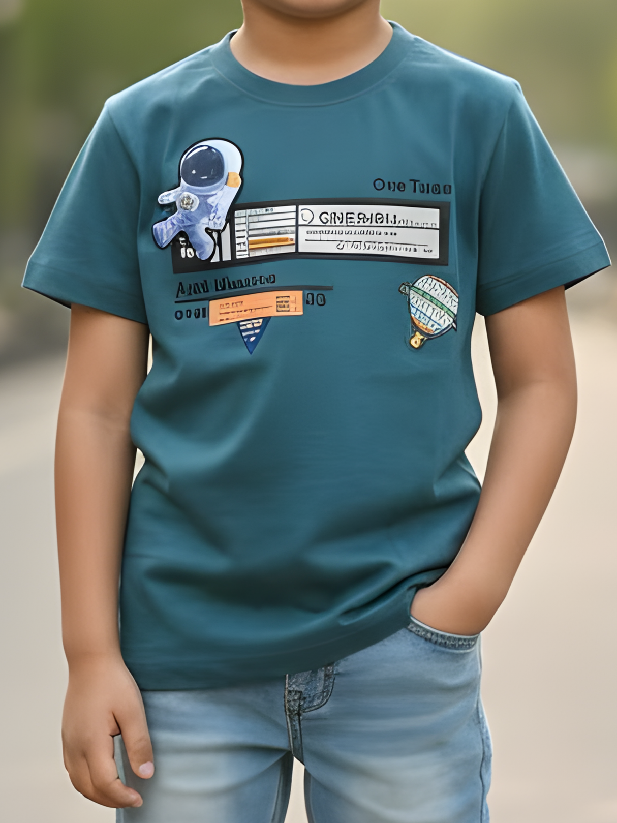 Boys' "One Tour" Astronaut Graphic T-Shirt - Deep Green