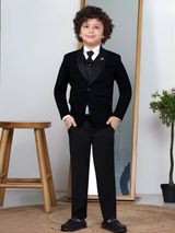 Boys' Black Textured Coat Suit with Waistcoat and Bow Tie