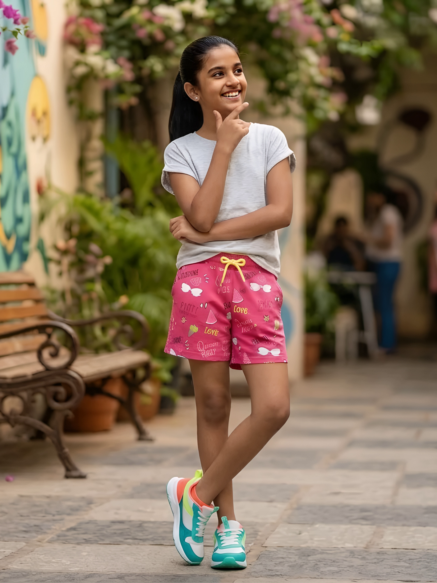 Girls Rani Pink "Queen Vibes" Printed Cotton Shorts