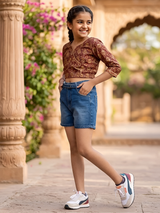 Girls Classic Mid-Rise Blue Denim Shorts