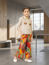 Girls' Cream Tassel Shirt and Floral Palazzo Set