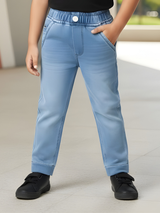 Boys' Light Blue Wash Knit Denim Pull-On Pants (Slim Fit)