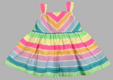 Girls Multicolor Striped Sleeveless Cotton Frock – Rainbow Style