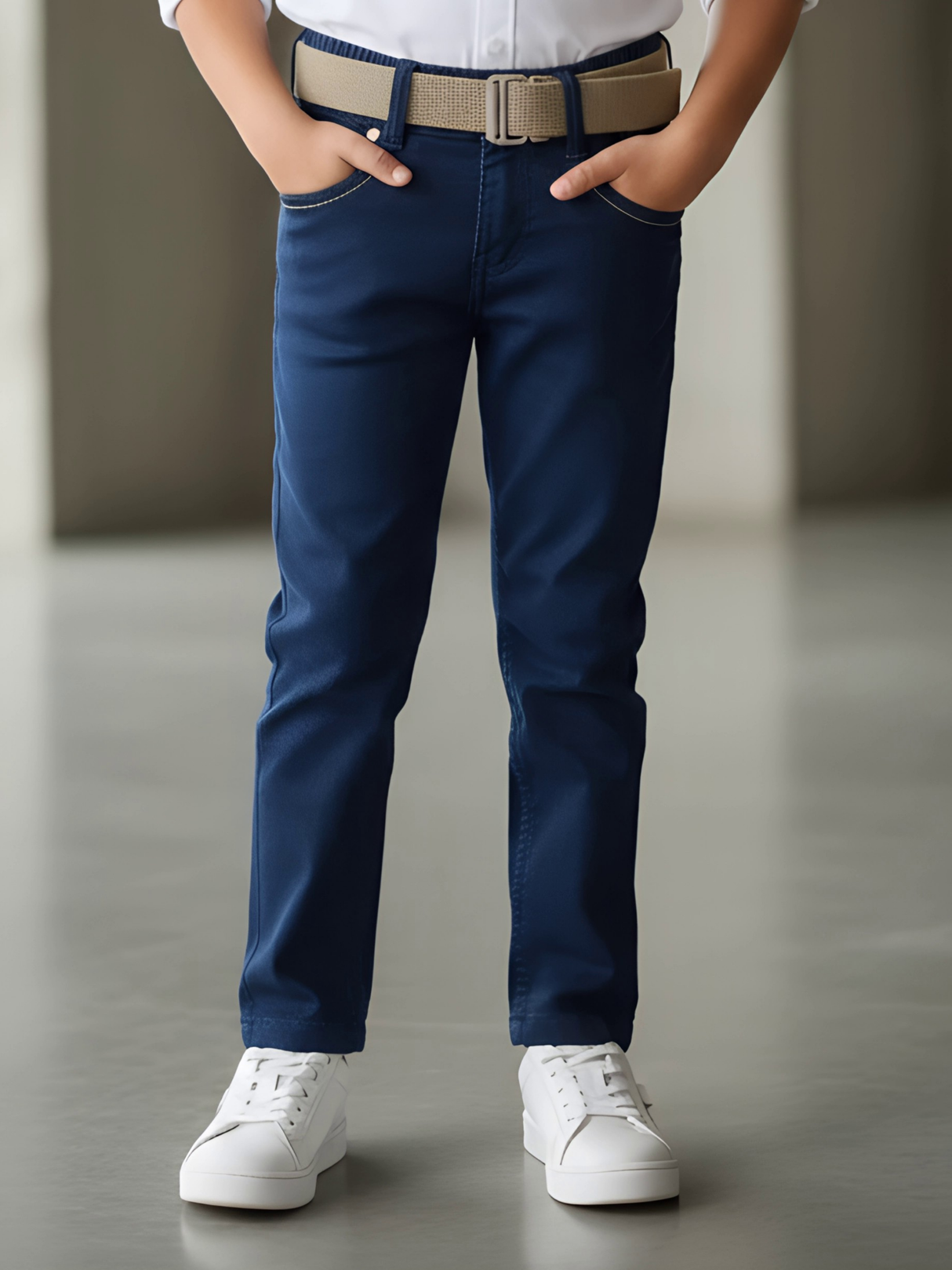 Boys Navy Blue Regular Fit Stretchable Jeans