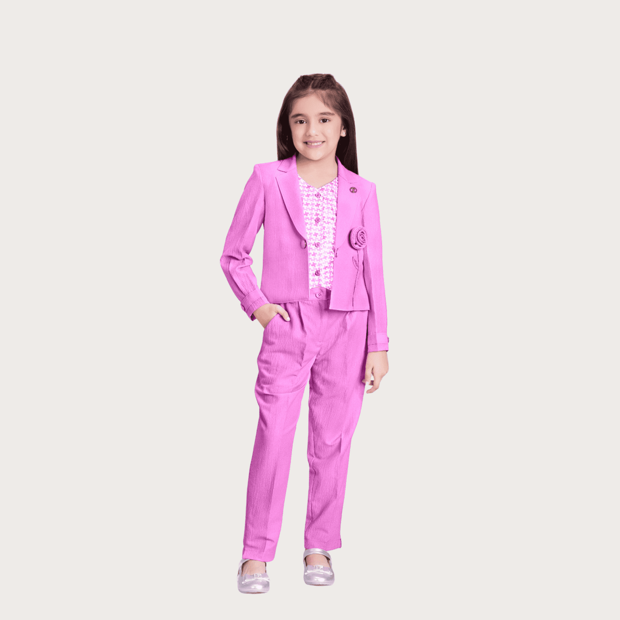 Girls Casual Plain Full Sleeves Pant Two Pcs Set - Purple