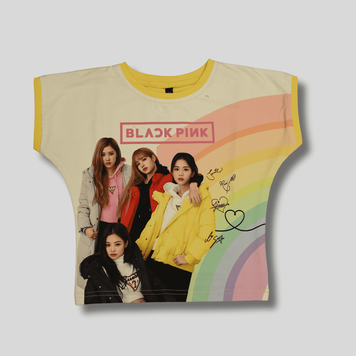Girls Casual Half Sleeves Printed Round Neck Top - Yellow