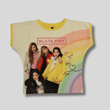 Girls Casual Half Sleeves Printed Round Neck Top - Yellow