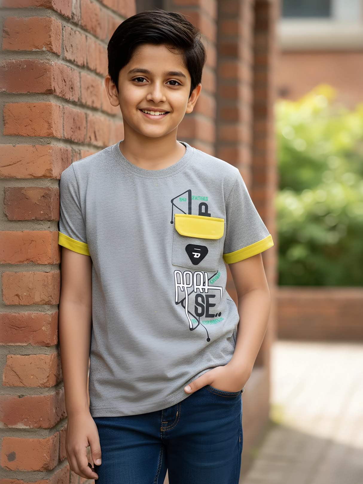 Kids' 'Unexpected Rise' Pocket Graphic T-Shirt - Speckled Gray Tee.