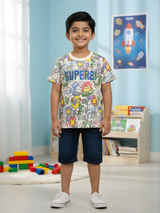 Boys' Cream "SUPERB!" All-Over Alien & Toy Graphic T-Shirt