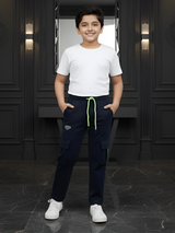Boys' Navy Blue Multi-Pocket Utility Cargo Track Pants