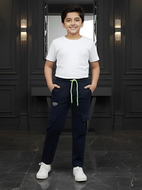 Boys' Navy Blue Multi-Pocket Utility Cargo Track Pants