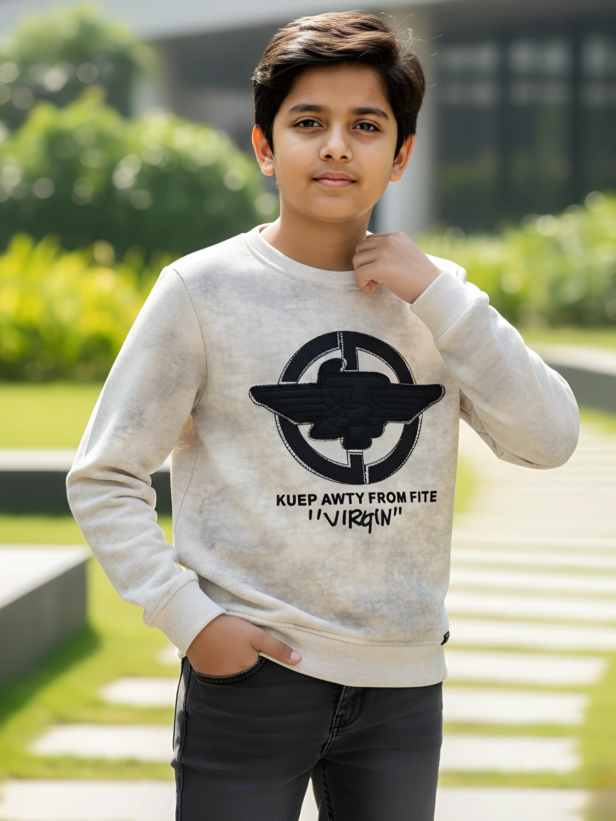 Kids' "KUEP AWTY" Graphic Fleece Sweatshirt
