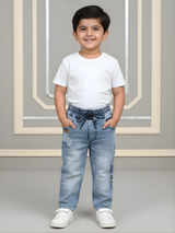 Boys Light Wash Relaxed Fit Denim Jeans with Elasticated Drawstring Waist