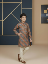 Boys' Sea Green Full-Sleeve Kurta Set with Abstract Geometric Print