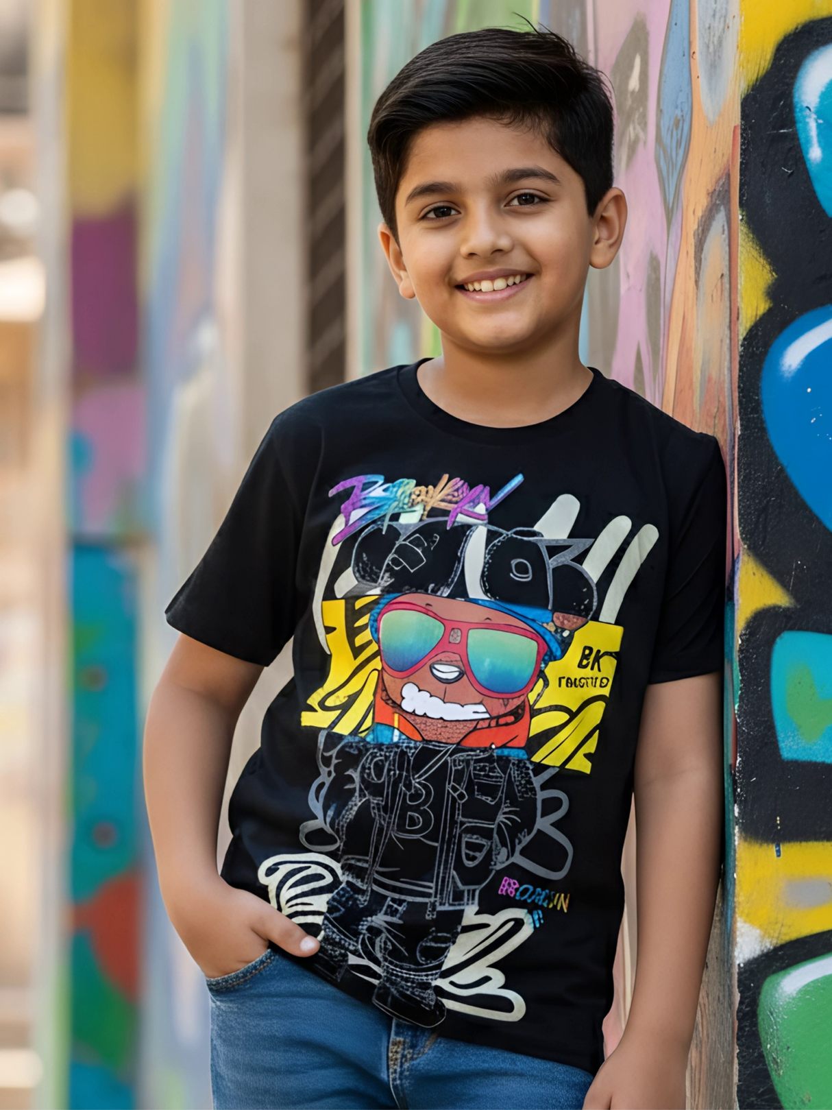 Boys' Urban Graffiti Print Cotton T-Shirt