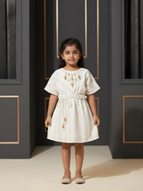 Girls' Cream Striped Boho Dress with Tassel Detail
