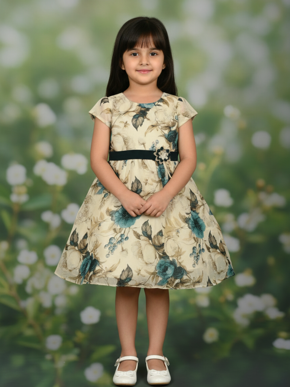 Girls Casual Printed Cotton Frocks - Green