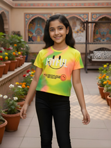 Girls' Yellow Multi-Color Tie-Dye "Joyful" Graphic T-Shirt