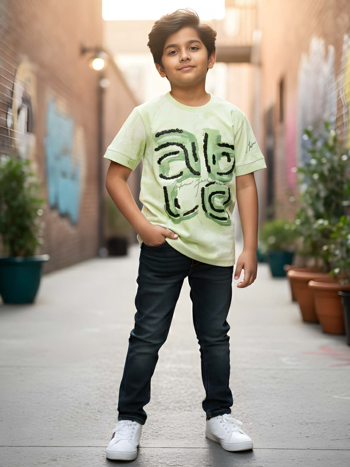 Boys' Lime Green "Abstract Art" Graphic T-Shirt